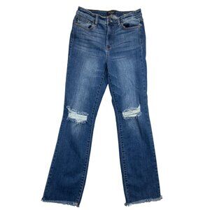Judy Blue Jeans Womens 11/30 Blue‎ Denim Straight Fit Distressed Frayed Hem